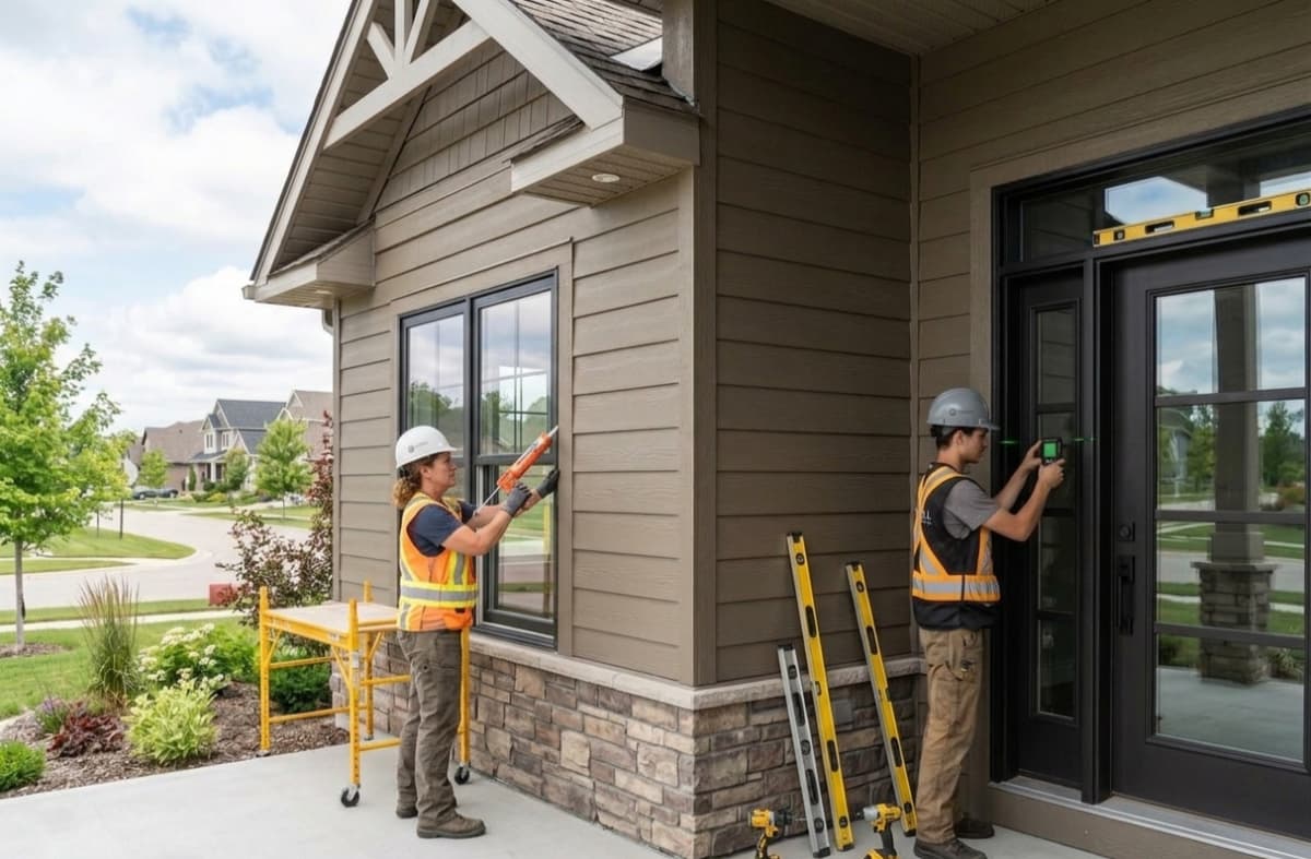 Cosello Construction technicians installing windows