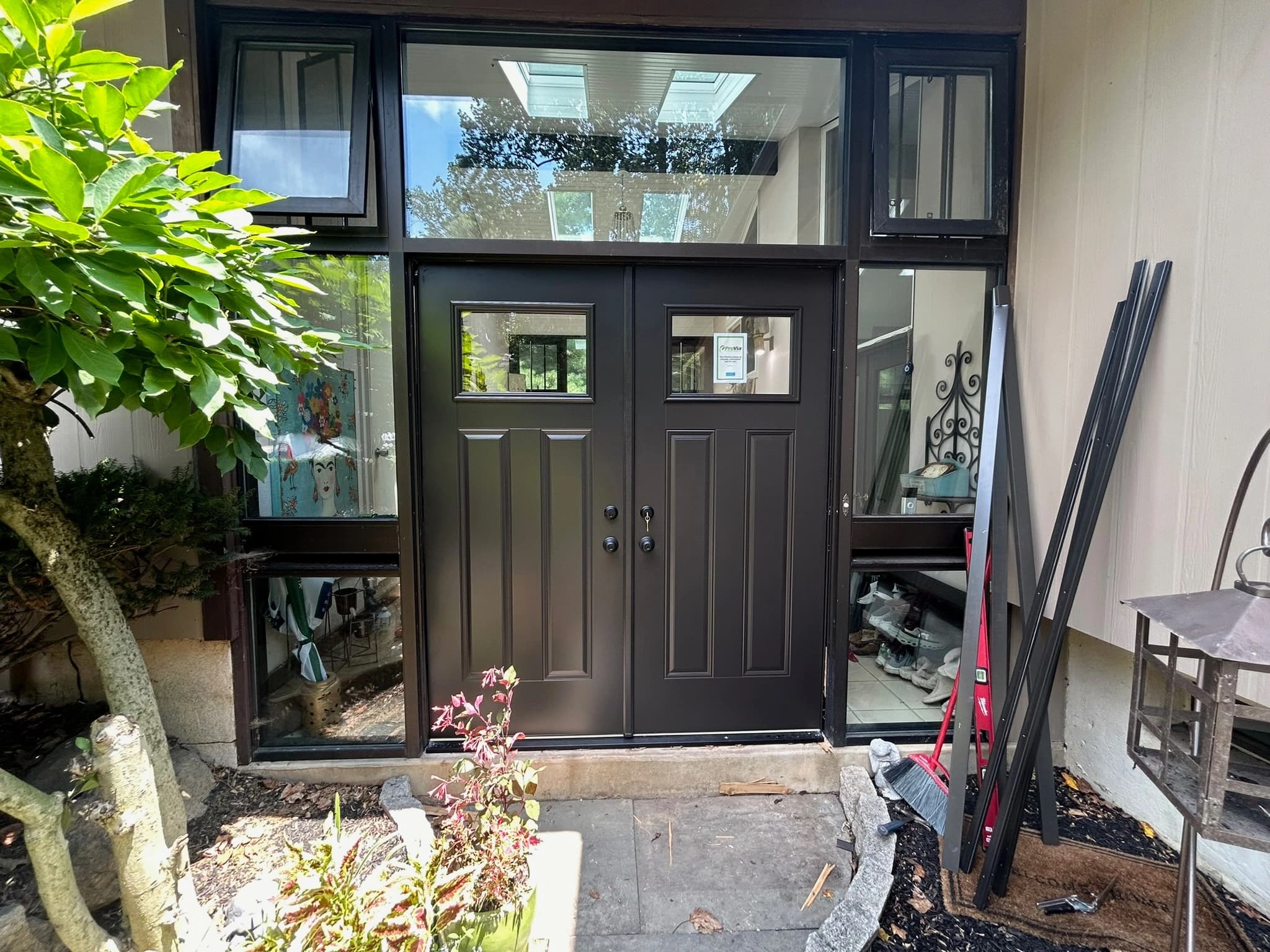 Double doors with sidelights installation